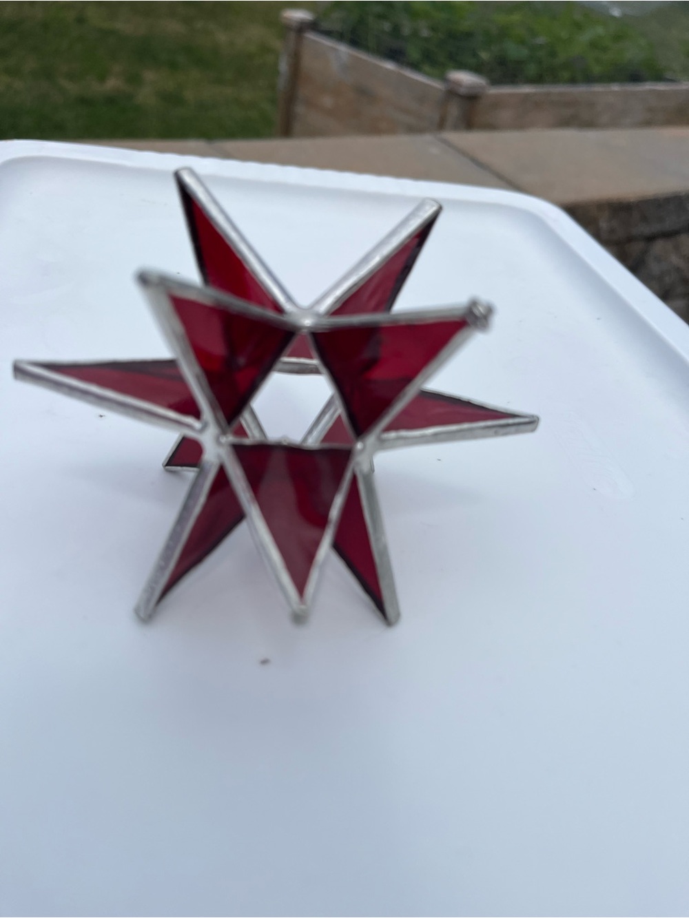 Moravian Red Stained Glass Star Sculpture - Handcrafted